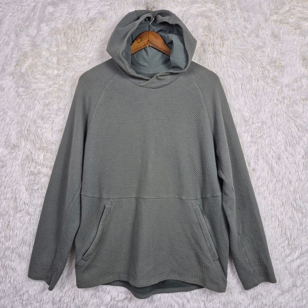 Lululemon At Ease Hoodie Mens Large Olive Green Textured Quilted Pullover L